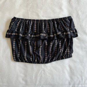 American Eagle Ruffle Black/Tan Floral Tube Top, Size M